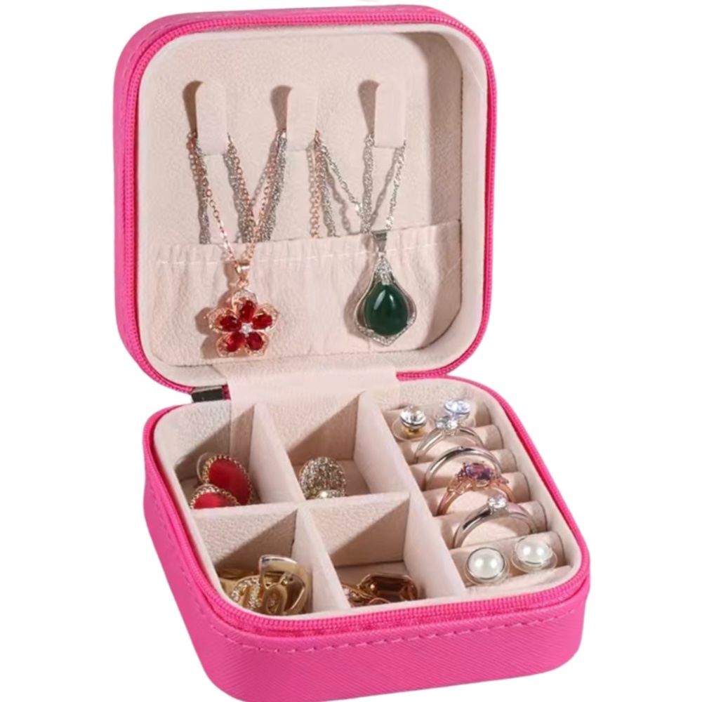 Rose Red Jewelry Box Portable Travel Case for Earrings Rings Necklaces NEW